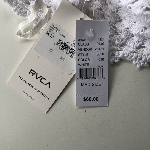 RVCA Railroad Crochet tank. NWT. Size Med - Picture 7 of 7